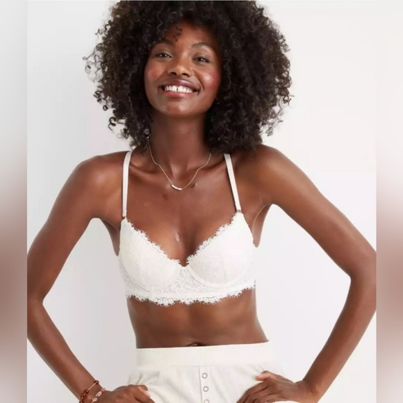 NWOT Aerie Real Power PlungePush Up Eyelash Lace Bra - Picture 1 of 8